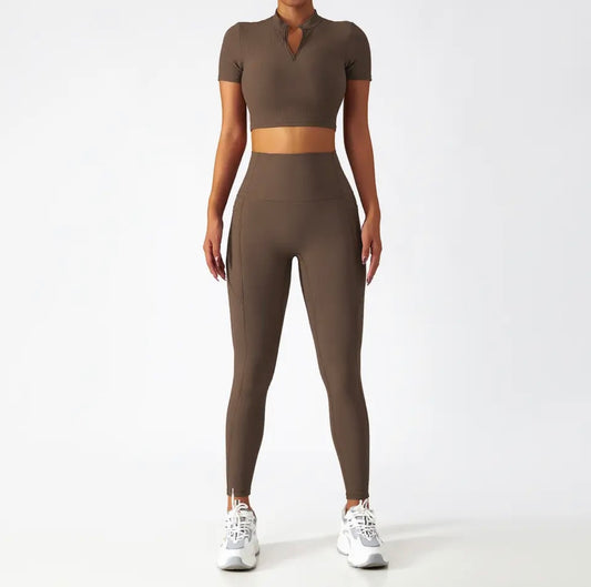 Ensemble Tanya Manches Courtes - Marron